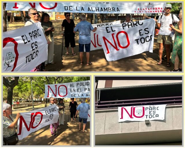 Los vecinos de Santa Eulàlia intensifican la campaña con pancartas contra la ubicación del polideportivo en el parc de l’Alhambra